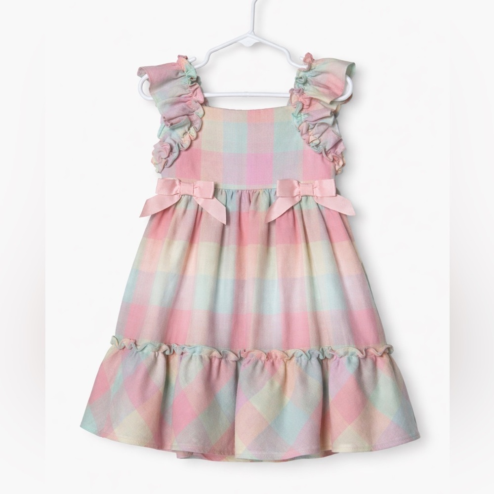 Bonnie Baby Pastel Plaid Ruffle Dress Size 24M Pink Green Spring